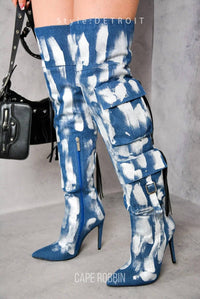Cape Robbin - Women's Detroit Faux Leather Cargo Closed Toe Thigh High Boots