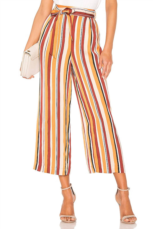 Frame - Striped Satin Belted Wide Leg Crop Pants