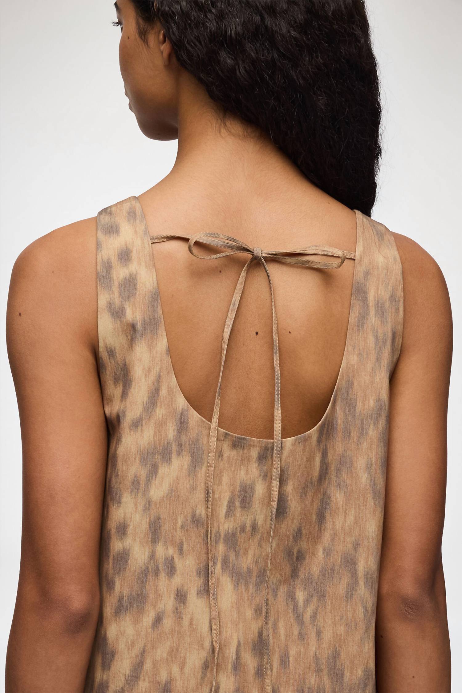 Ganni - Printed Stretch Cotton U-Neck Mini Dress