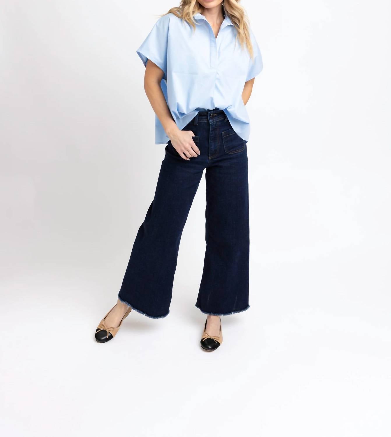 Karlie - Solid Poplin Collared Top