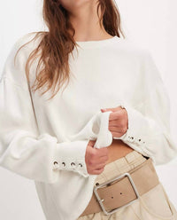 Free People Lapis Cuff Long Sleeve Top in eggshell - women's long sleeve top - detail view