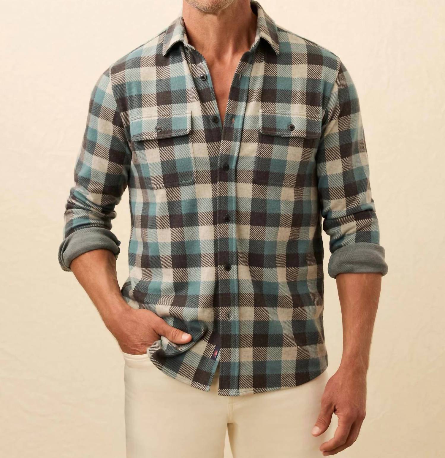 Faherty LEGEND SWEATER SHIRT in atlantic stone buffalo - item