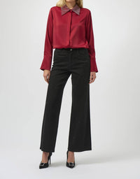 Joseph Ribkoff - Satin Button Front Blouse with Embellished Collar