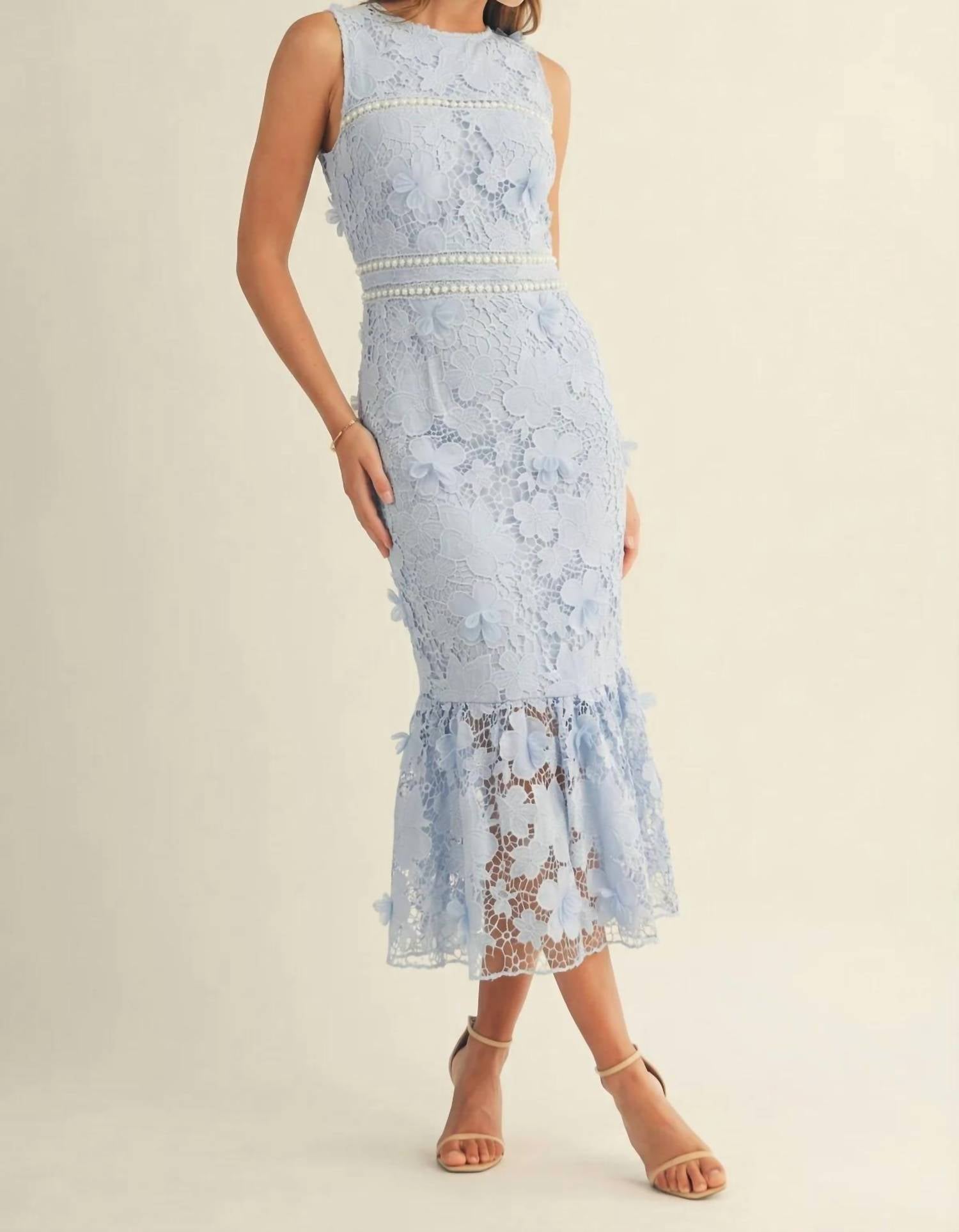 Just Me - 3d Floral Lace Midi Dress