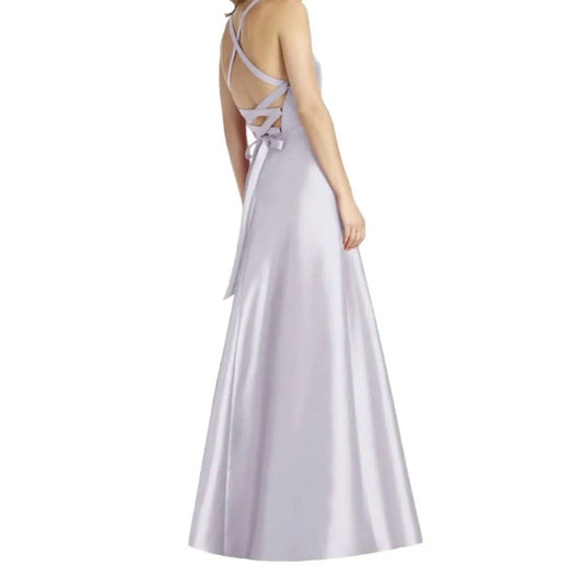Alfred Sung - Halter Neck Satin Crisscross Gown