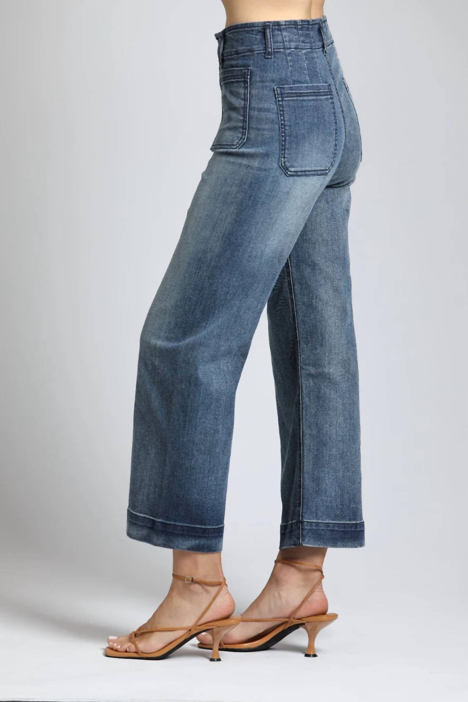 APNY Just In Time Cropped Wide Leg Pants in time cropped wide leg pants in indigo - women's pants - detail view