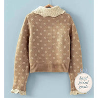 Urban Daizy - Women's Patterned Knit Ruffle Collar Cardigan