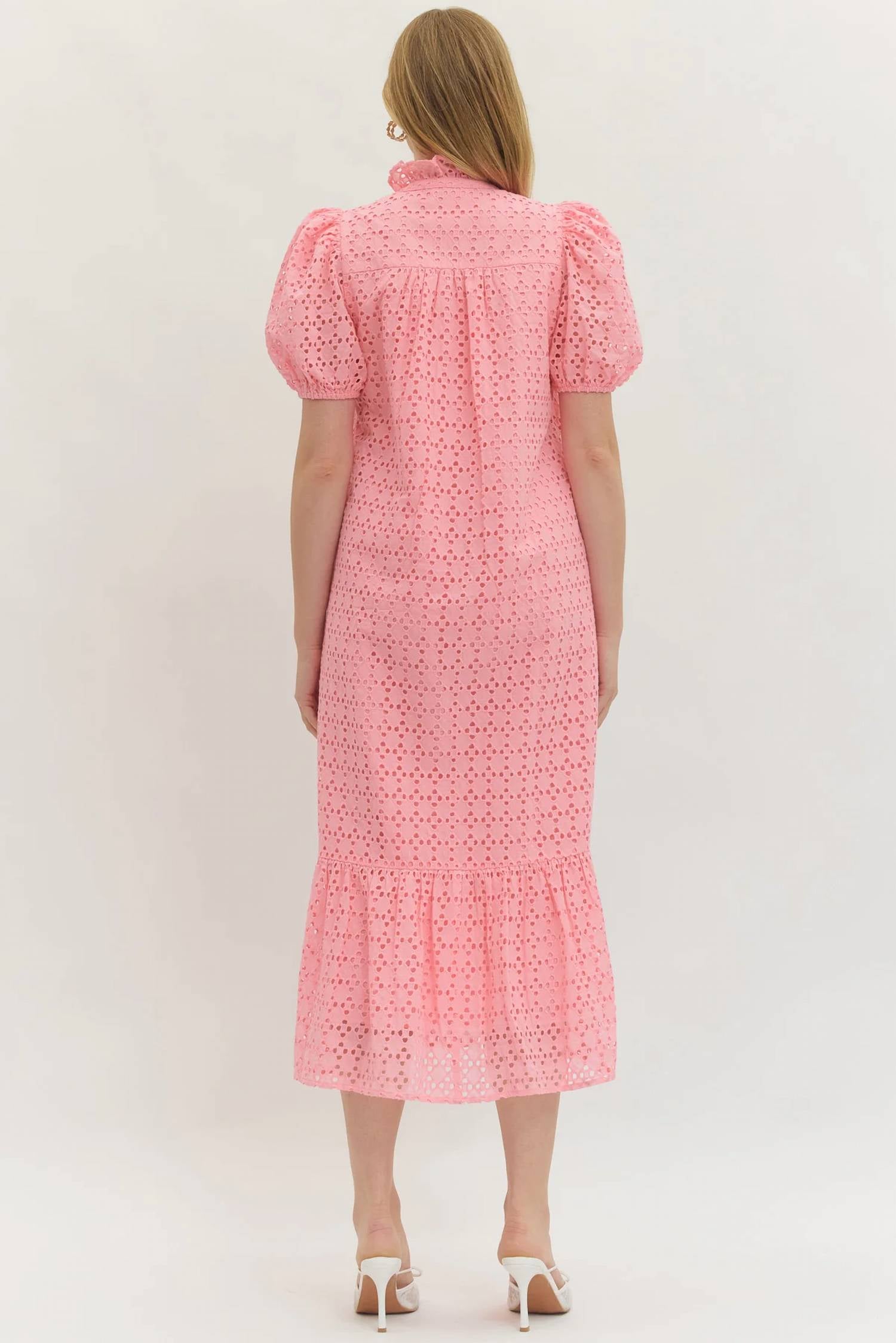 Entro - Eyelet Puff Sleeve Midi Dress