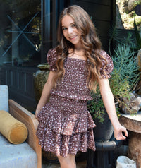 Katie J NYC Girl's Floral Marlee Top in chocolate - kids' blouse - alternate view