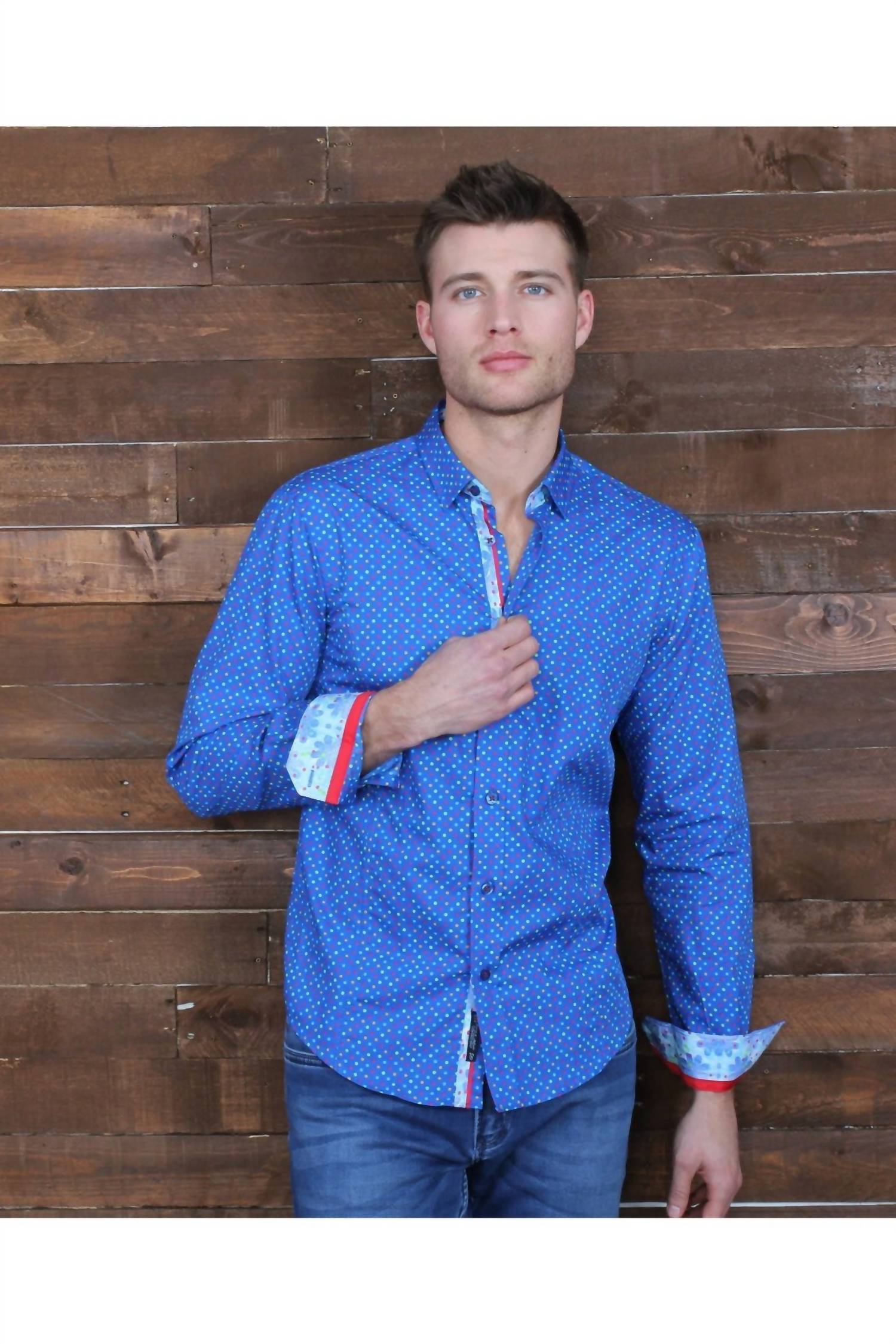Eight X - Colorful Dots Button Down Print Shirt With Trim