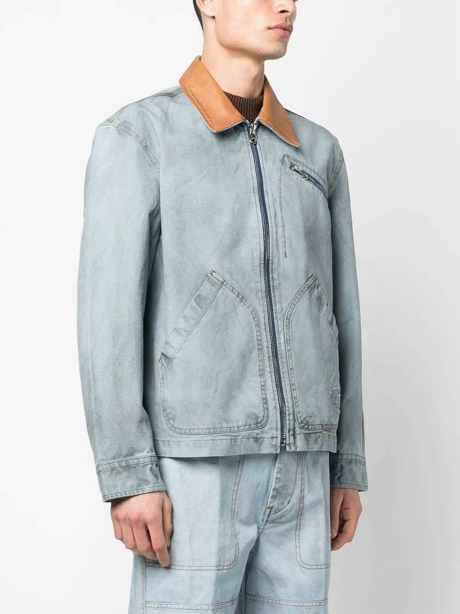 DIESEL Intentionally Dirty Effect Full Zip J-chart Jacket in blue brown - men's jacket - alternate view