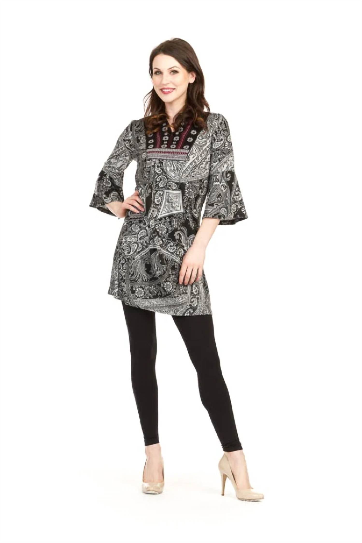 Papillon - Paisley Print Embroidered Yoke Tunic With Tassel