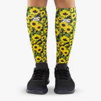 Zensah Print Compression Leg Sleeves in sunflowers black - women's accessory
