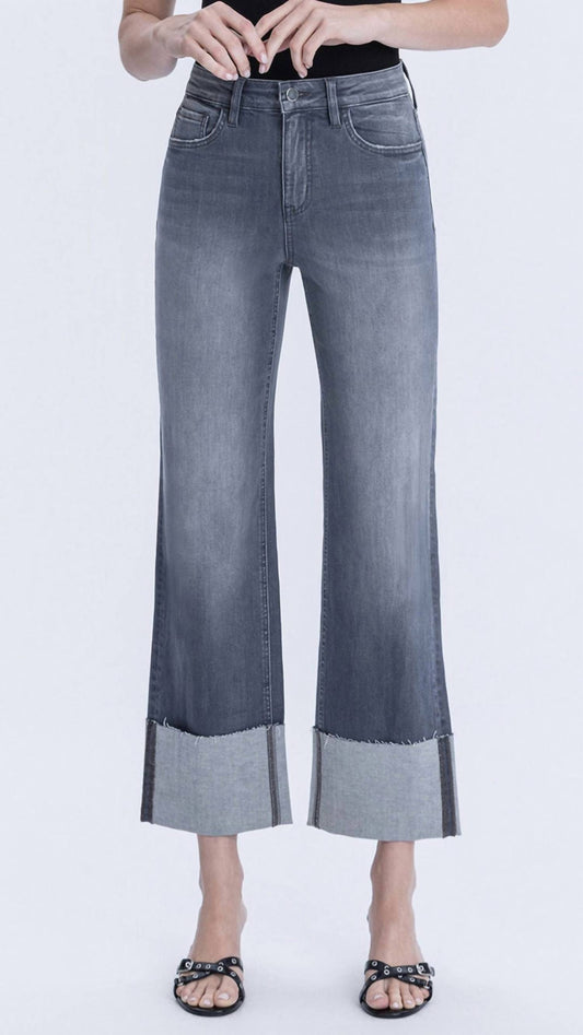 Flying Monkey - High Rise Cuffed Slim Wide Leg Jeans
