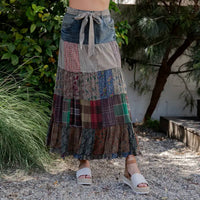 Young Threads - Patchwork Belted Maxi Skirt