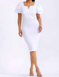 Karen T Design - Chic Ruffled Sleeves Midi Dress