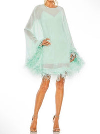 MAC DUGGAL Feather Trim Trapeze Mini Cocktail Dress in mint green - women's dress