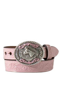 M&F Western Girls Floral Embossed Belt in pink - kids' accessory