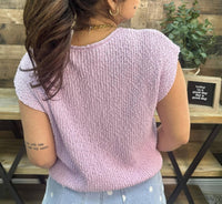 In February - Relaxed Slub Knit Split Neck Sweater Top
