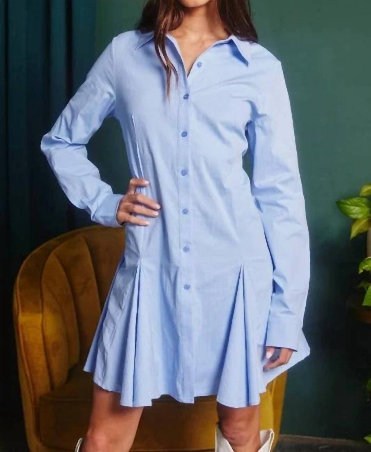 Bucketlist - Kennedy Long Sleeve Button Down Pleated Dress