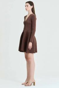 Dripsen - Fit & Flare Button-up Ribbed Knit Dress