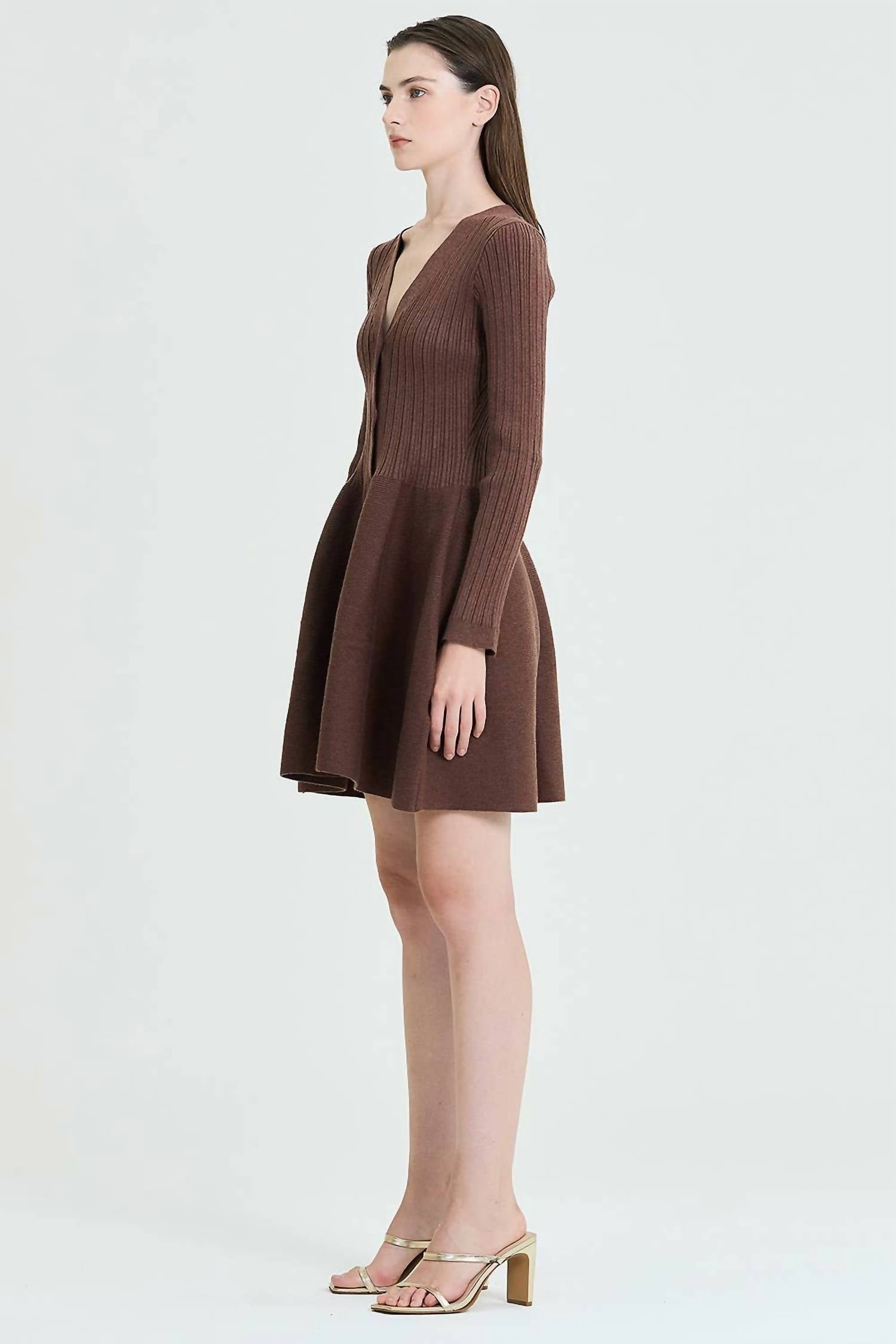 Dripsen - Fit & Flare Button-up Ribbed Knit Dress