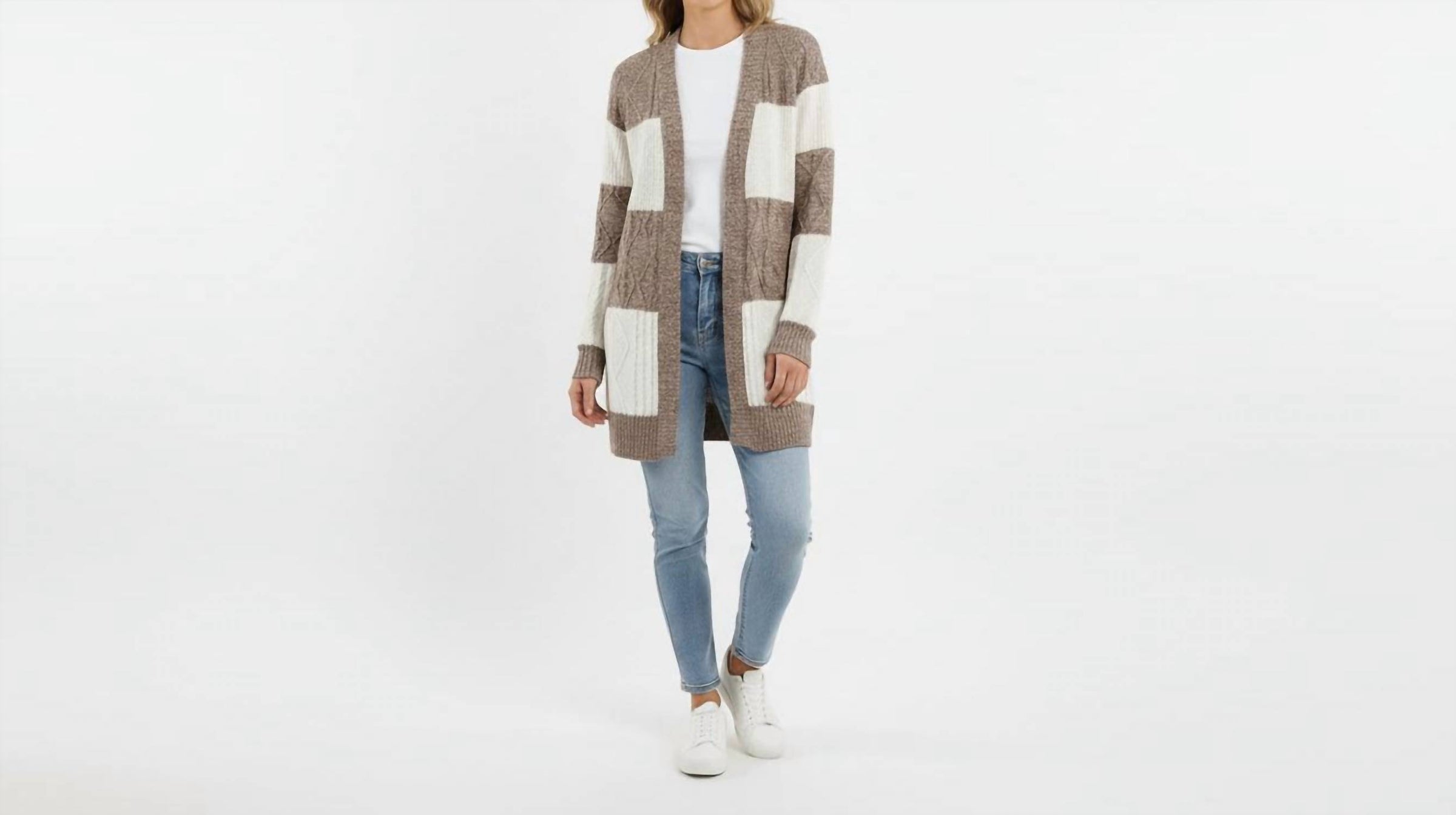 STACCATO Color Block Open Front Cardigan in brown - women's cardigan