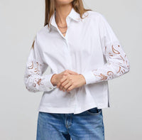 Hinson Wu Sophie Long Sleeve Embroidered Eyelet Shirt in embroidery white - women's shirt - detail view