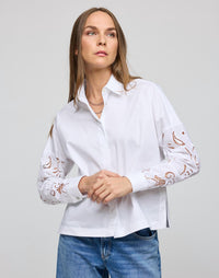 Hinson Wu Sophie Long Sleeve Embroidered Eyelet Shirt in embroidery white - women's shirt - alternate view