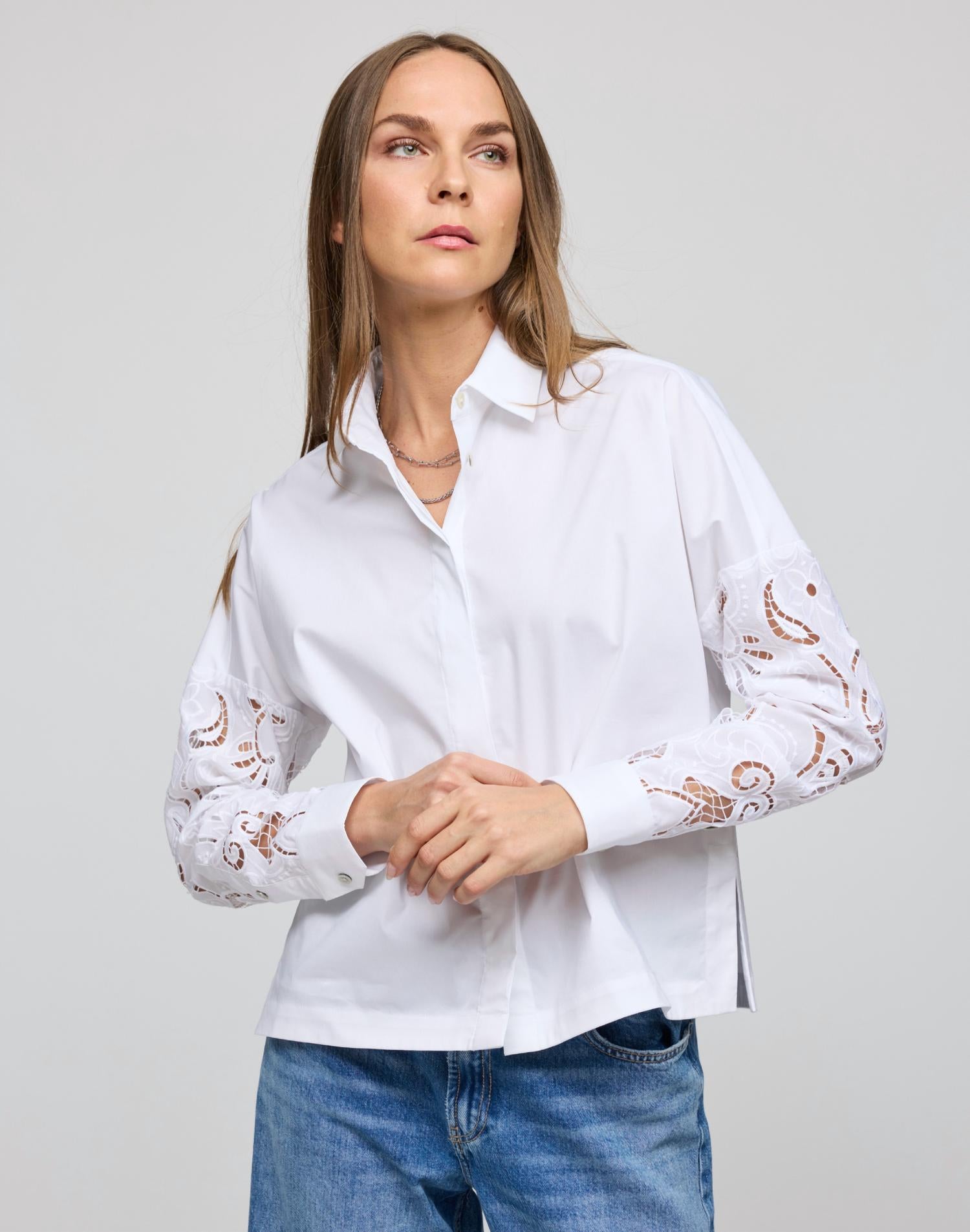 Hinson Wu Sophie Long Sleeve Embroidered Eyelet Shirt in embroidery white - women's shirt - alternate view