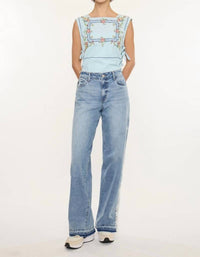Kancan - High Rise Lace Trim Wide Leg Jean