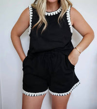 Anniewear - Women's Natalie Embroidered Knit Tank And Short Set