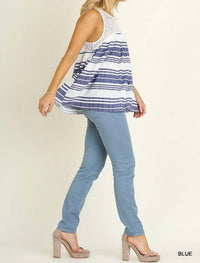Umgee - Lace & Striped Babydoll Tank Top