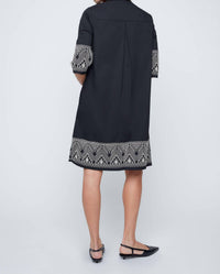 Renuar Half Button-up Trapeze Dress in black - women's dress - detail view