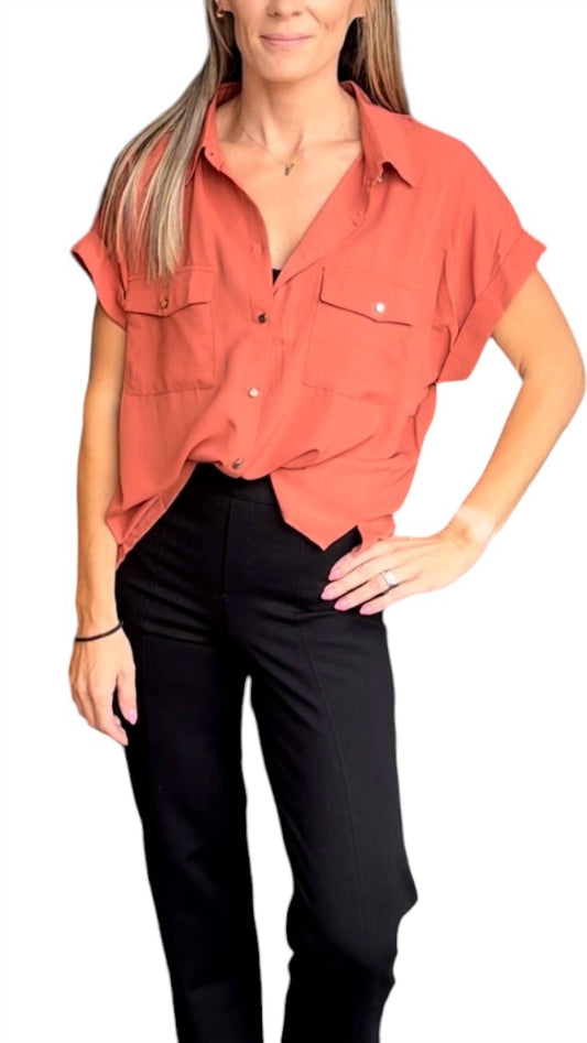 Vine & Love - Short Sleeve Button Down Blouse Top