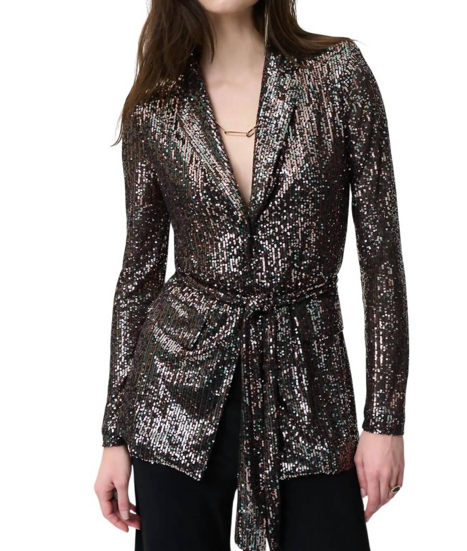 Joseph Ribkoff Sequin Blazer With Belt in black multi - women's jacket - alternate view
