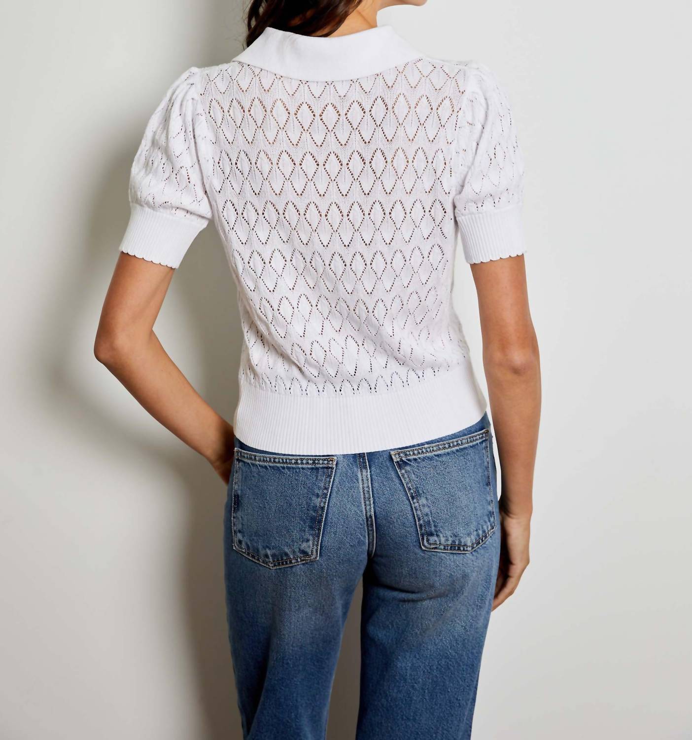 DESIGN HISTORY Short Sleeve Textured Polo in white - women's blouse - alternate view
