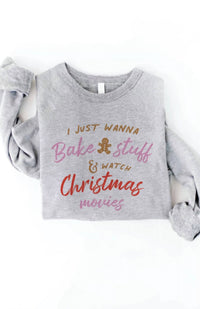 Oat Collective I Just Wanna Bake Stuff Sweater in athletic heather - women's sweater - detail view
