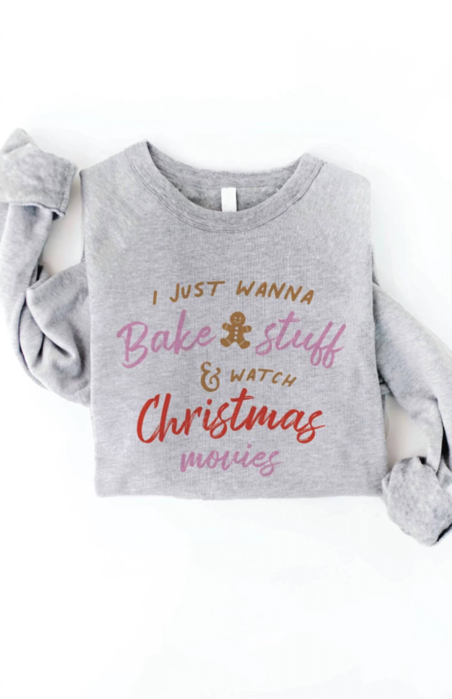 Oat Collective I Just Wanna Bake Stuff Sweater in athletic heather - women's sweater - detail view