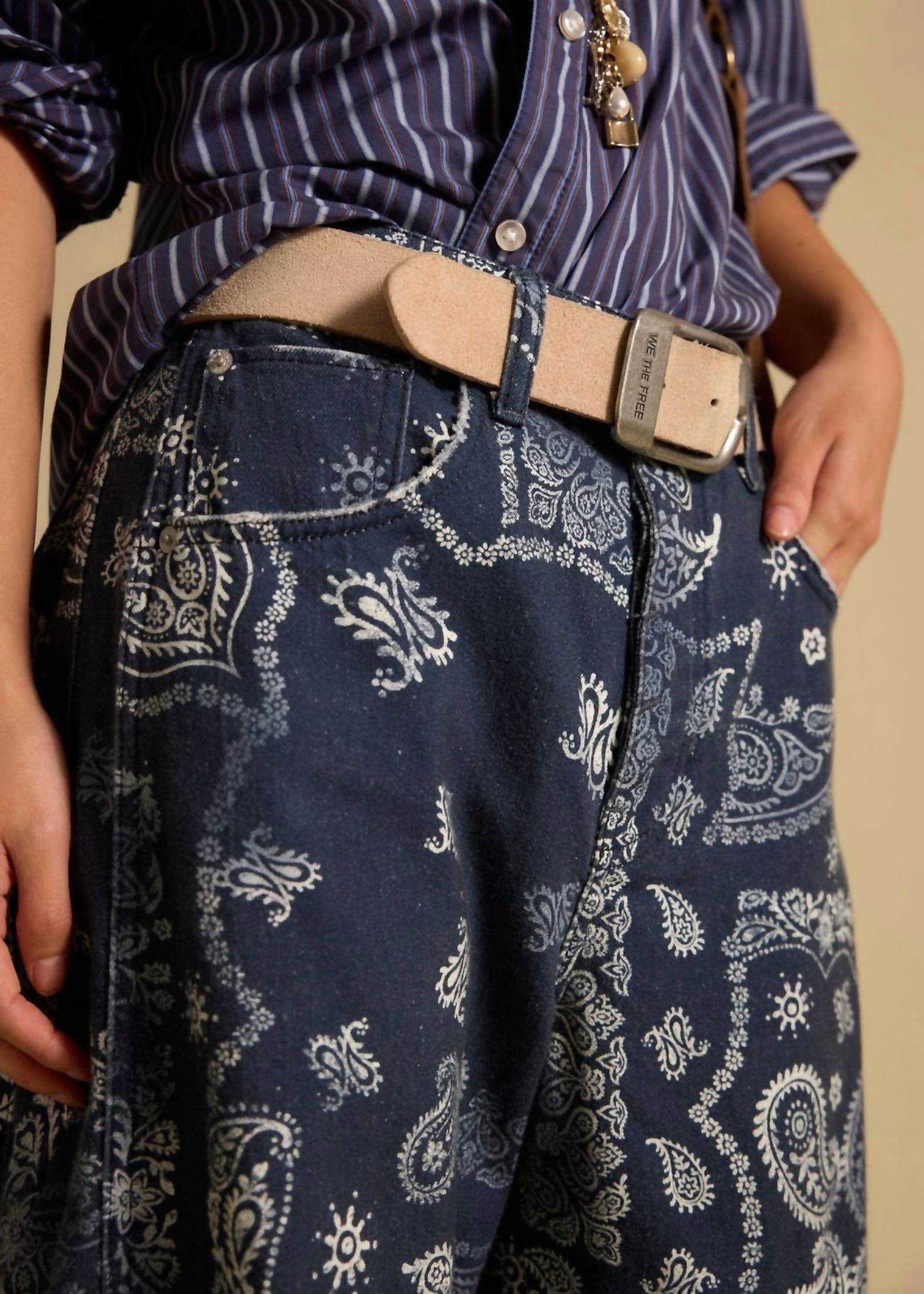 Free People - Good Luck Printed Barrel Jeans