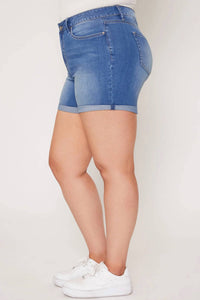 Ymi - Double Cuff Denim Shorts - Plus