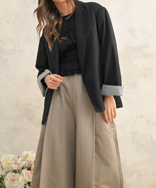 Miou Muse - Rayon Blazer With Contrast Sleeve Cuff