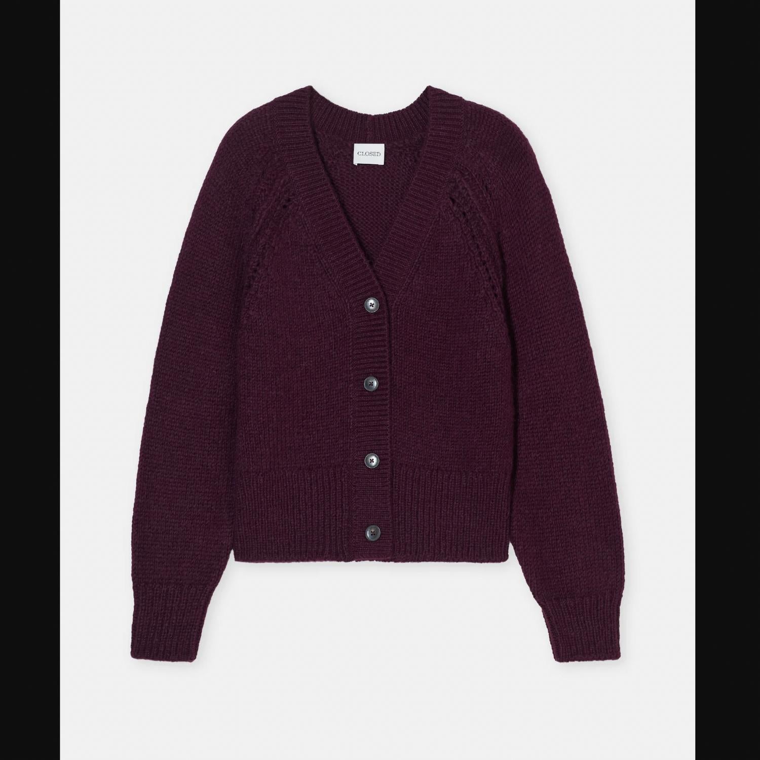 CLOSED Waisted Cardigan Alpaca Sweater in burgundy - women's sweater - alternate view