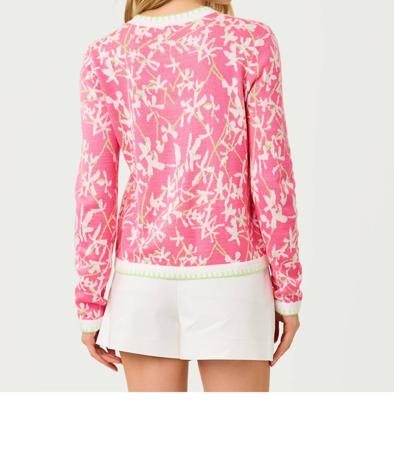 Lilly Pulitzer Manzie Crewneck Cardigan in confetti pink liza jacquard - women's cardigan - detail view