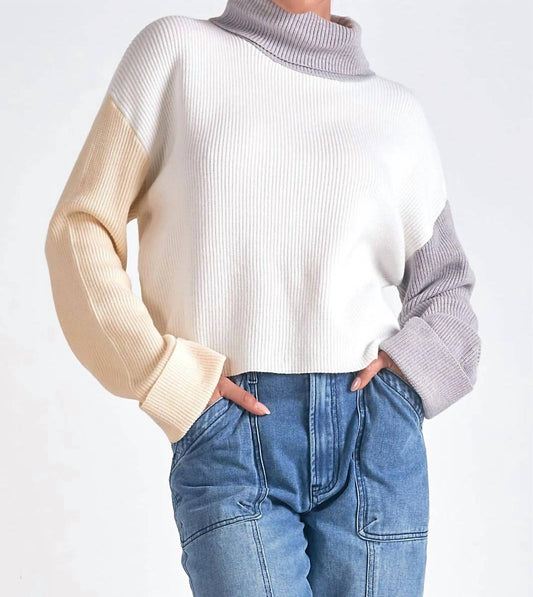Elan - Boxy Colorblock Turtleneck Sweater Top