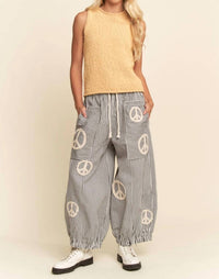 Davi & Dani - Peace Sign Pinstripe Palazzo Pants