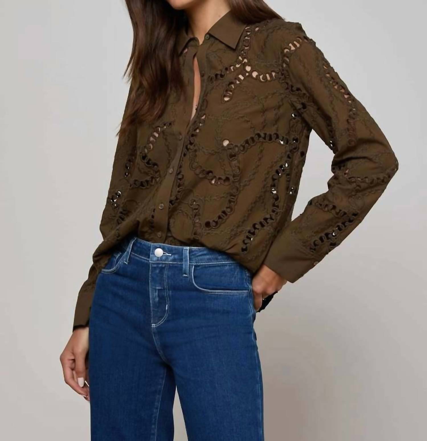 L'Agence - Ellery Eyelet Long Sleeve Blouse