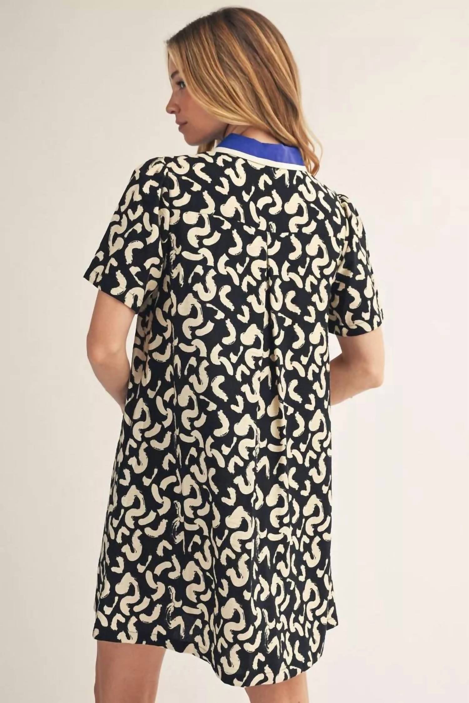 Jodifl Collar Dress in navy stripe - women's dress - alternate view