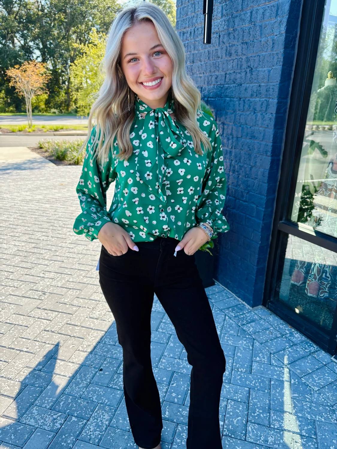 Jade - Floral Tie Blouse