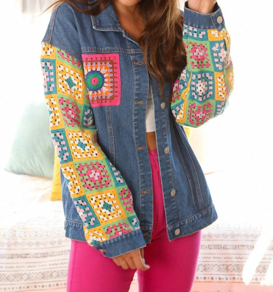 Fantastic Fawn - Color Block Denim And Crochet Jacket